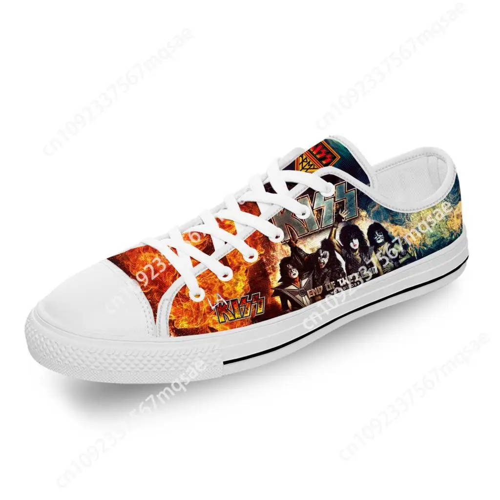 

Kiss Rock Band Heavy Metal Music White Cloth 3D Print Low Top Canvas Fashion Shoes Men Women Lightweight Breathable Sneakers