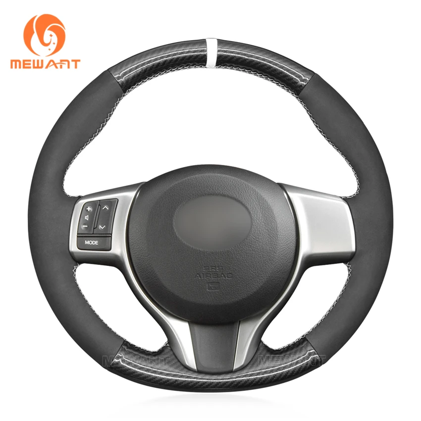 MEWANT Black Suede PU Carbon Fiber Car Steering Wheel Cover for Toyota Yaris Verso S Vitz Ractis Subaru Trezia 2011 2012 2013