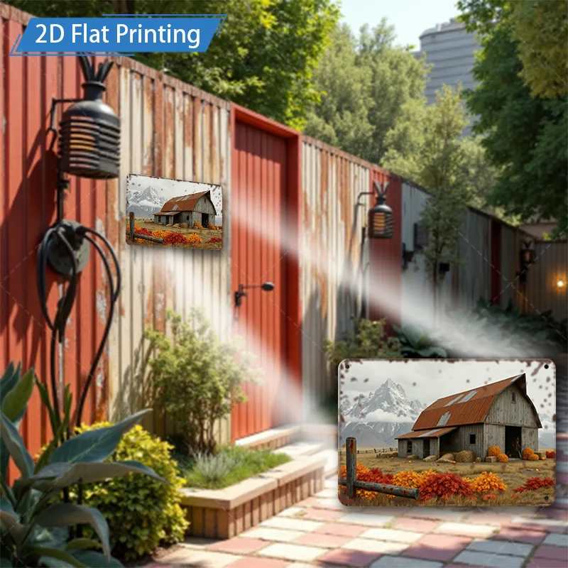 1pc 8x12inch Metal Sign Rustic Barn with Mountain View Metal Sign, Vintage Farmhouse Decor Art