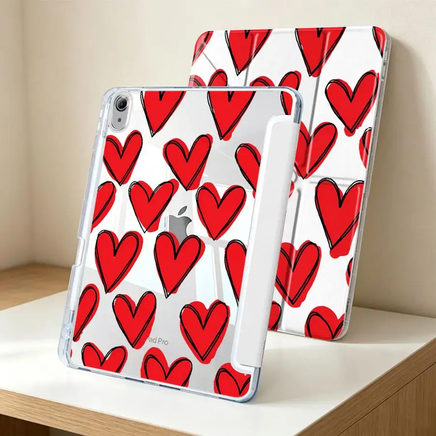 Red Hearts With Pen Slot Cover Tablet Case For Samsung Galaxy Tab S7 FE S9 Plus A11 A9 Plus S8 S10 Lite A8