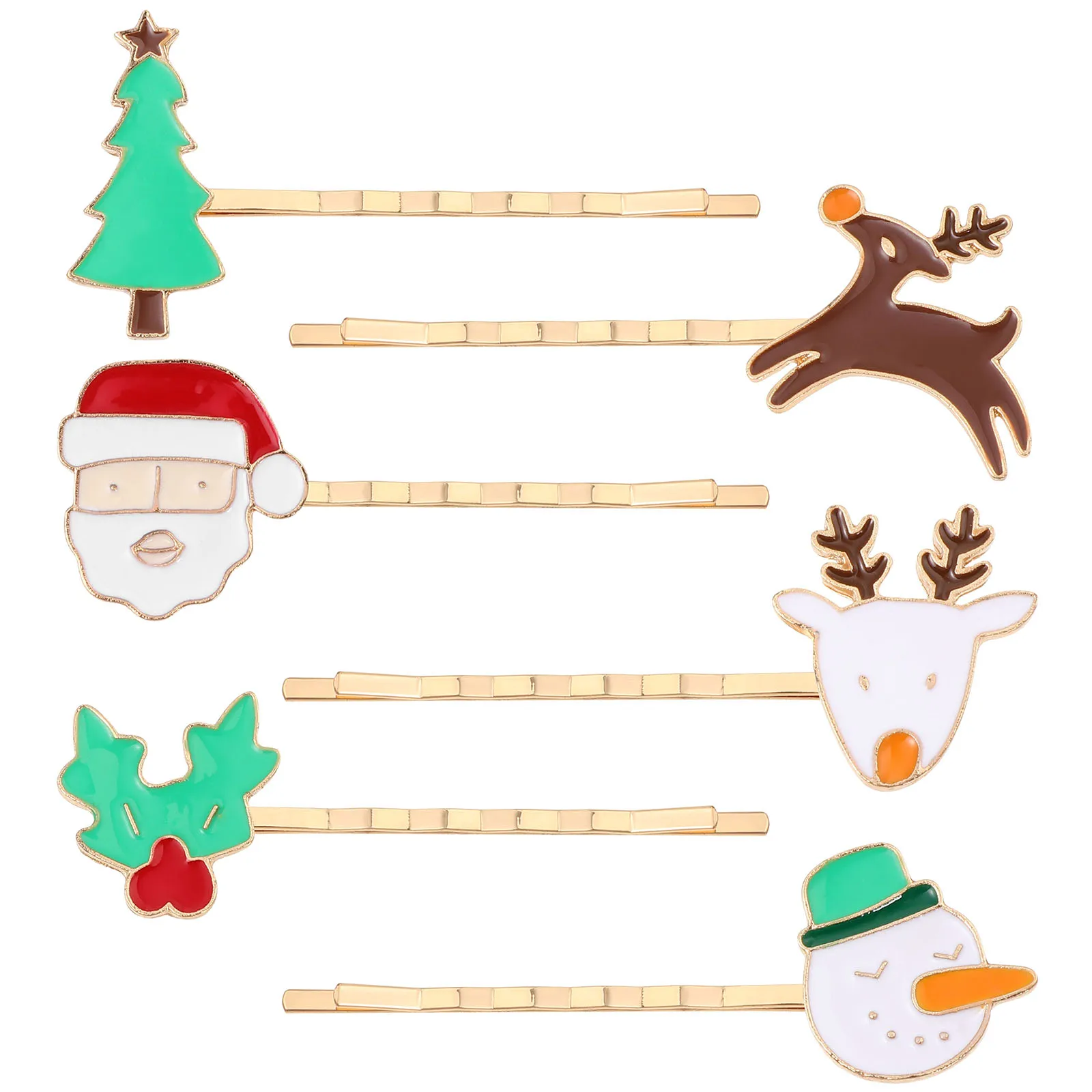 

6pcs Christmas Tree Alloy Hairpins Kids Festive Party Decoration Cute Holiday Hair Accessories Barrettes Headdress Curved