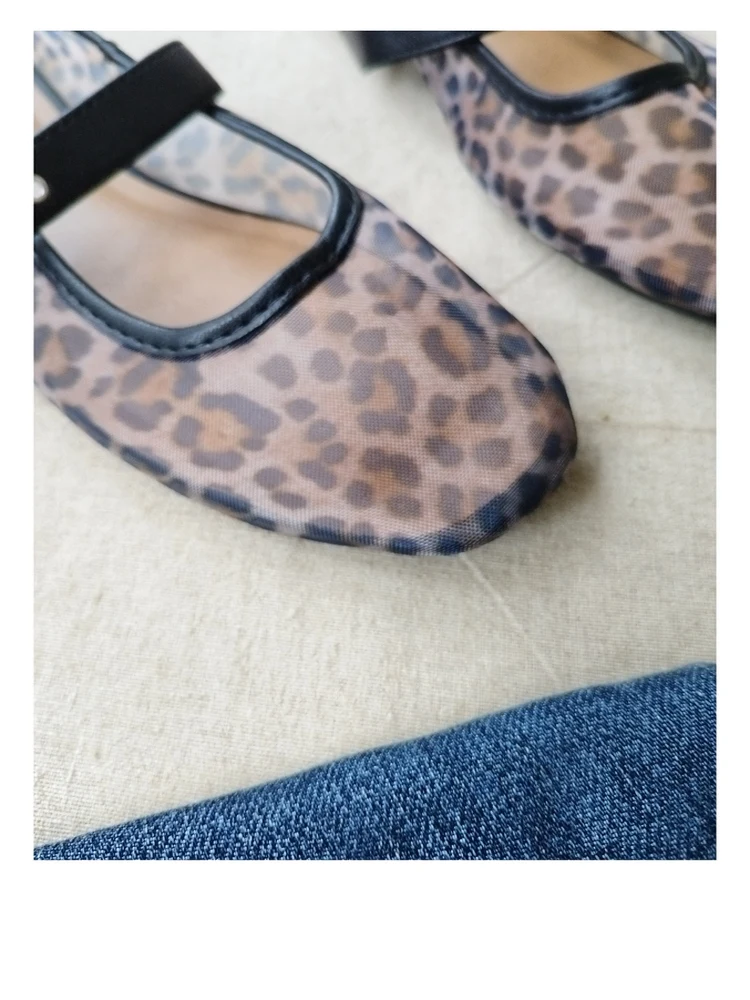 

Faionable Ladies Flat Bot Mary Jane oes Spring Summer Leopard Print Ballet Flats Wide Size Bule Strap Casual Footwear