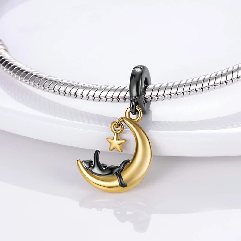 925 정품 참 귀여운 고양이 펜던트 참 비즈 여성용 팔찌 목걸이에 맞는 고급 DIY 쥬얼리 제작 파티 선물 인기 상품