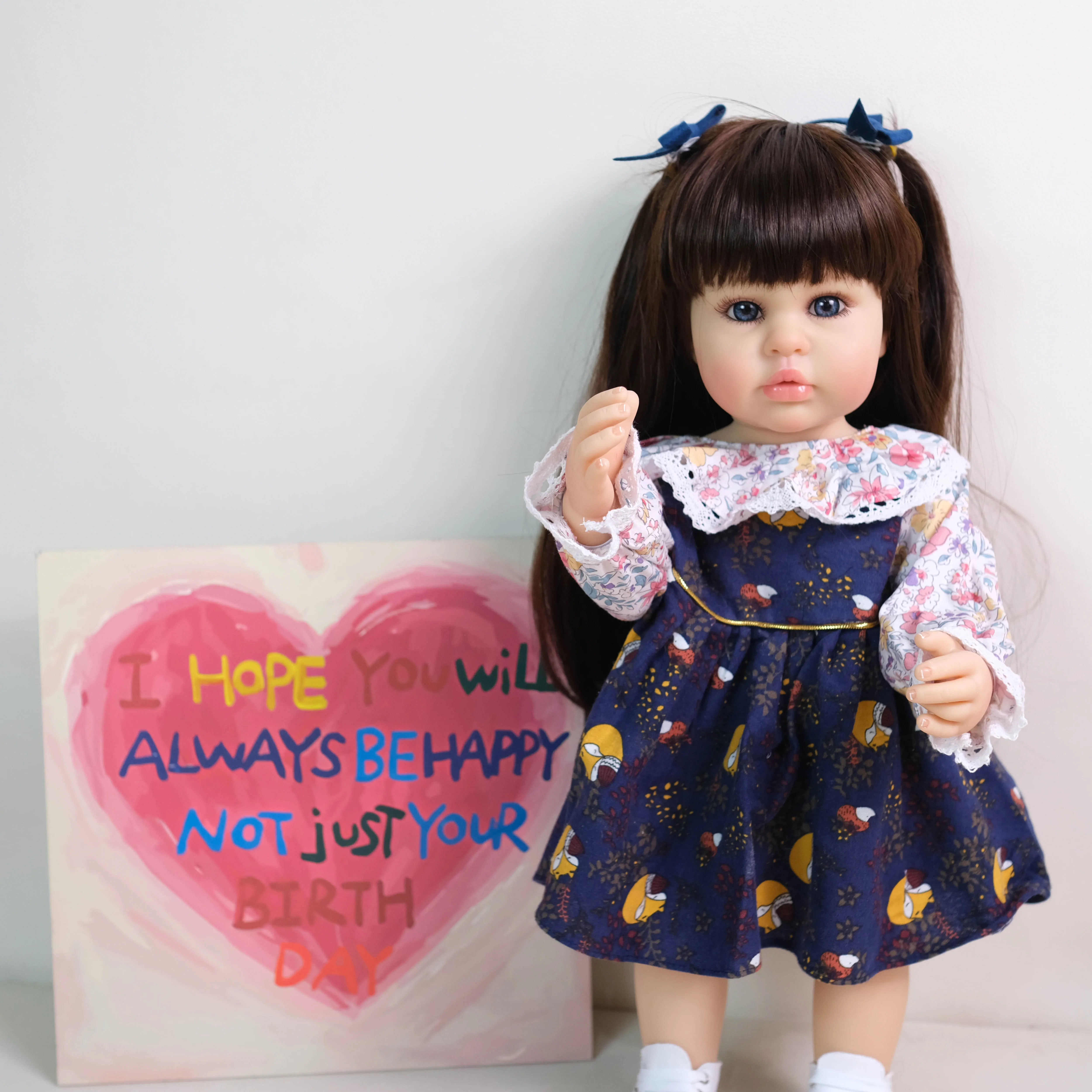 NPK 22'' Handmade Full Body Vinyl Soft Touch Reborn Toddler Princess Ellie with Standing Legs Long Hair Lifelike Real Baby Doll