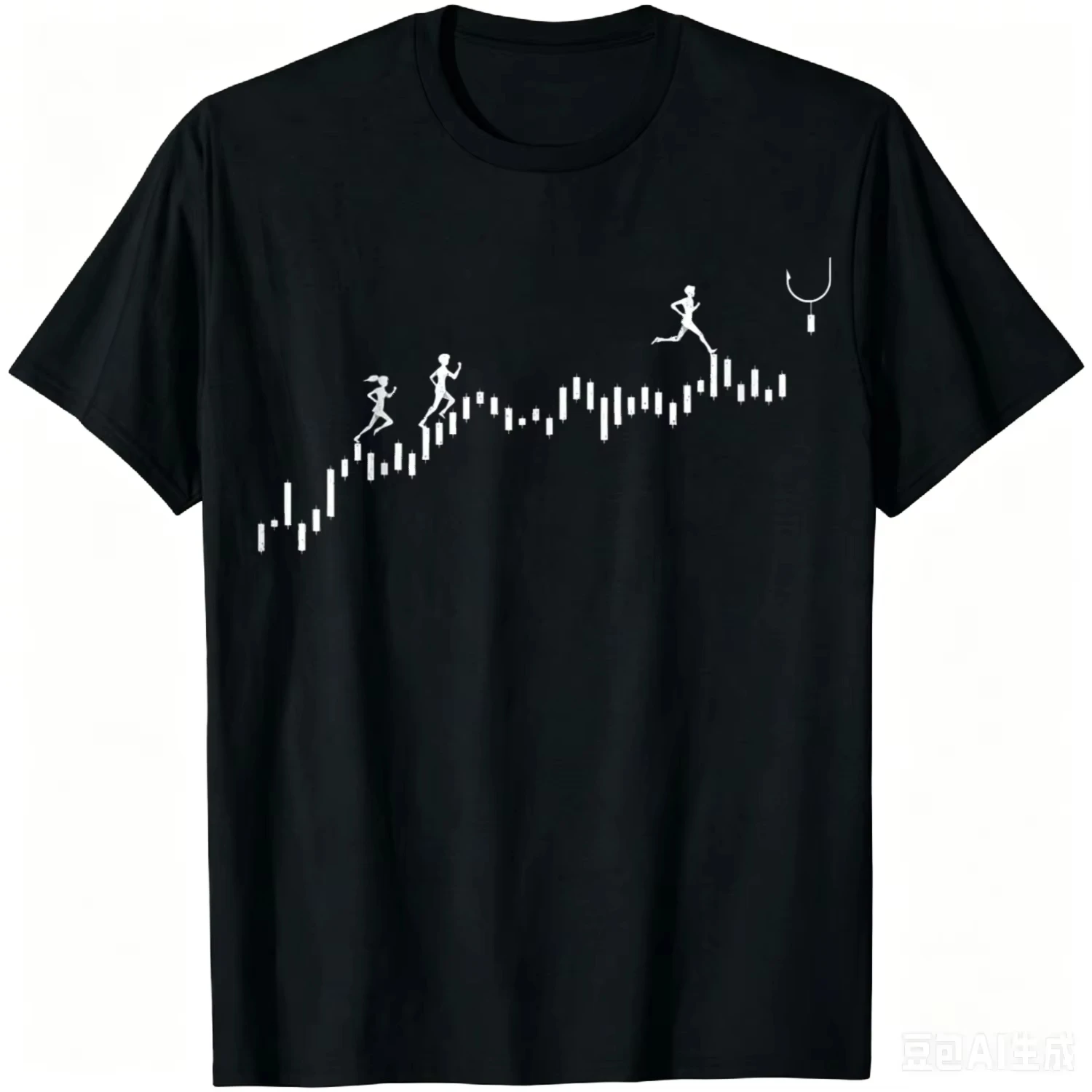 Running on Candlestick Graph Businessman Fishing Hook Graphic T-Shirt Cotton Summer Casual Vintage Unisex Streetwear Tops