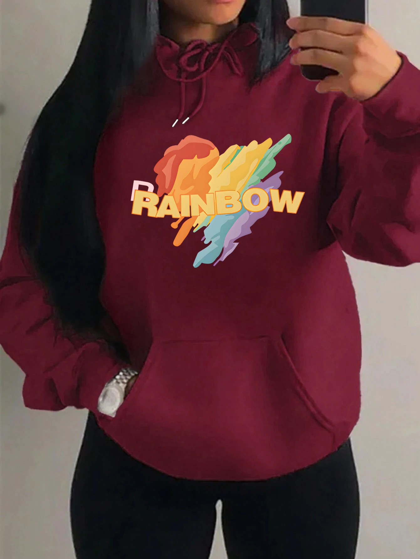 

Rainbow Love Colorful Creative Design Design Hoodies Women Pocket Autumn Clothes Fashion Fleece Streetwear Warm Unisex Hoody