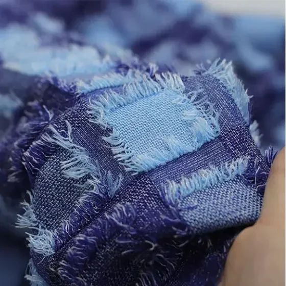 مصنع الجملة الغزل مصبوغ منقوشة قميص النسيج حك نمط الجاكار الدنيم النسيج للرجال النساء سترة الموضة