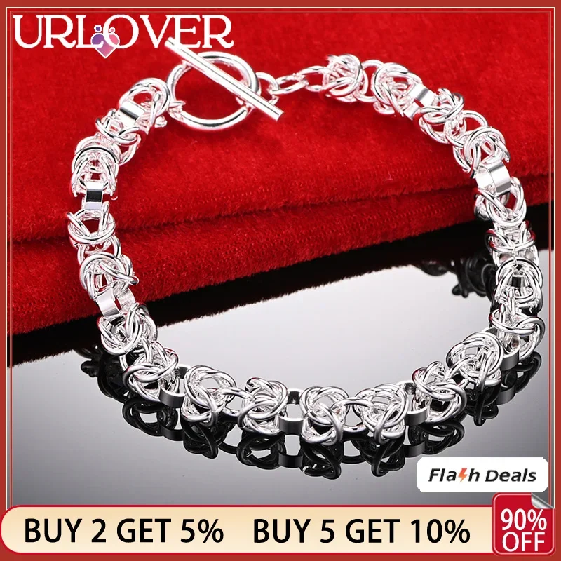 

URLOVER 925 Stamp Silver Color Modern Trendy Popular Bracelets For Woman Keel Chain Charm Wedding Party Birthday Fashion Jewelry