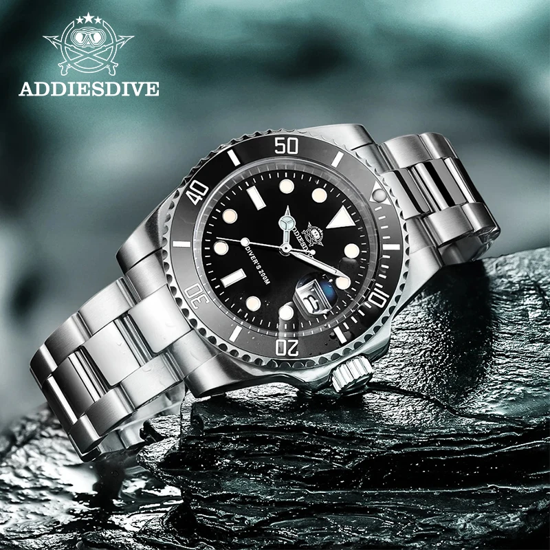 ADDIESDIVE Quartz Watch for Men 316L Stainless Steel Super Luminous Ceramic Bezel 200m Waterproof Classic Diving Men‘s Watch