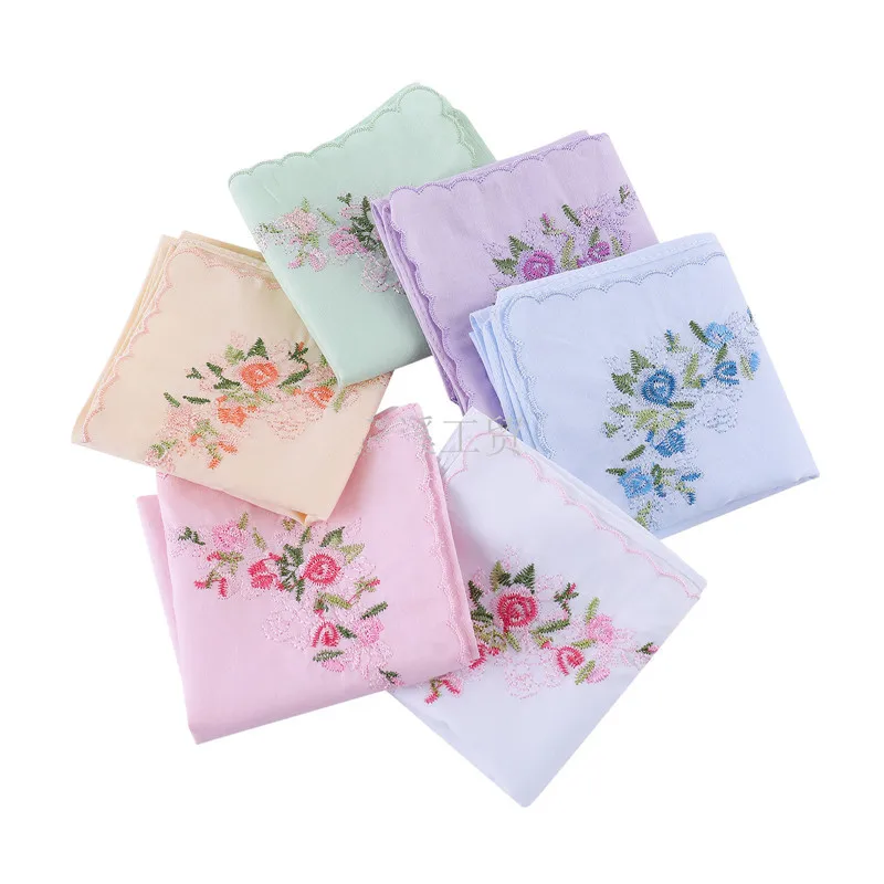 

3Pcs 35x35cm 100% Cotton Embroidery Square Scarf Plain Women Lady Handkerchief Wedding Party Decor Gift