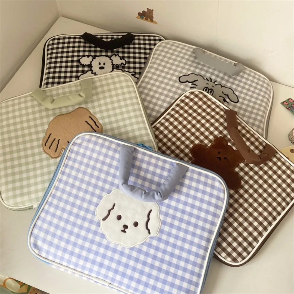 Checkerboard Pattern Tablet Sleeve Bag Protective Cartoon Animal Laptop Pouch Wear Resistant Fall Prevention