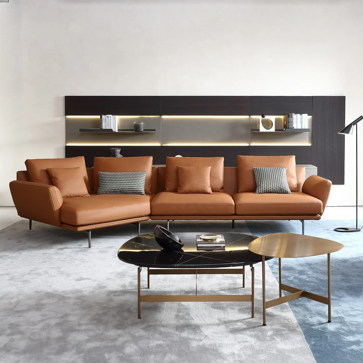 # Italian Minimalist Luxury Leathaire Fabric Living Room Sofa Set Modular 3 4-seater Villa Apartment Hotel Corner Sofa