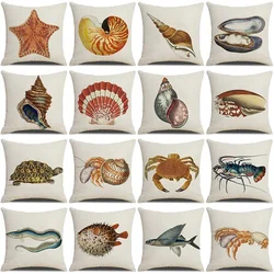 Shell Conch Marine Life Printed Linen Cushion Cover 45x45cm Pillow Covers Summer Home Seat Sofa Car Decorative Throw Pillowcase