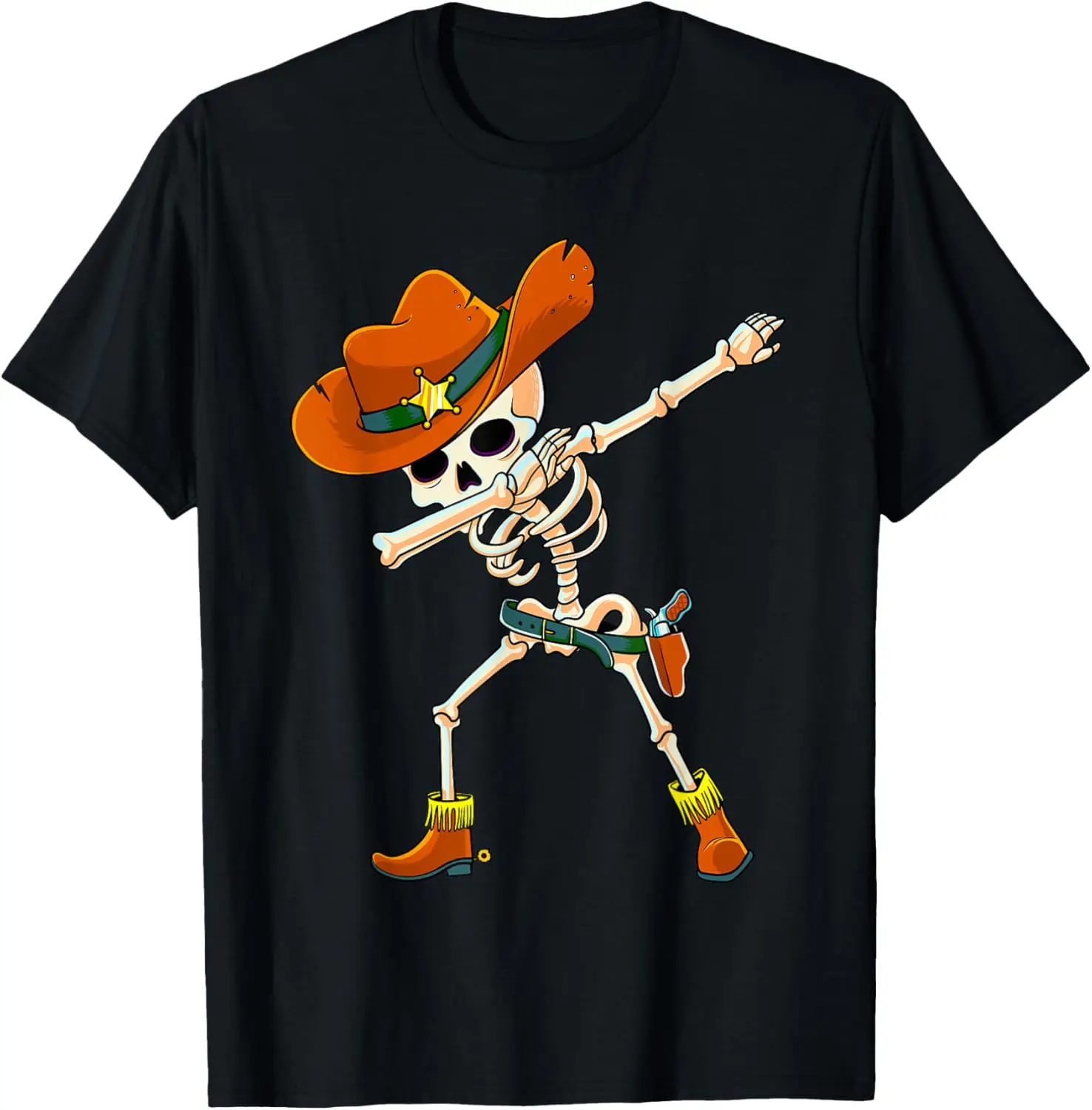 Dabbing Skeleton Cowboy Hat Sheriff Halloween Dab Boys Kids T-Shirt