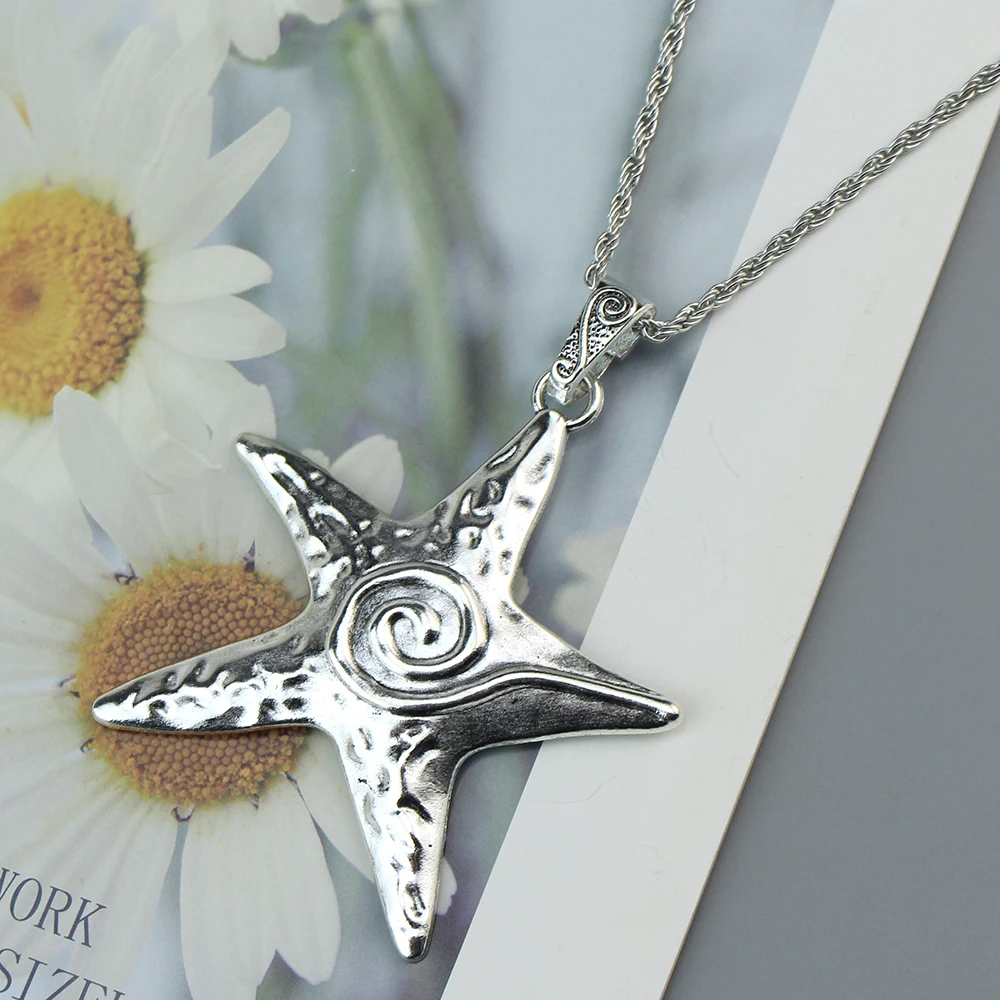 الكلاسيكية نجم البحر قلادة قلادة للنساء القوطية الهيب هوب فضي اللون الخماسي ستار سلسلة القلائد Y2K الرجال المجوهرات هدايا