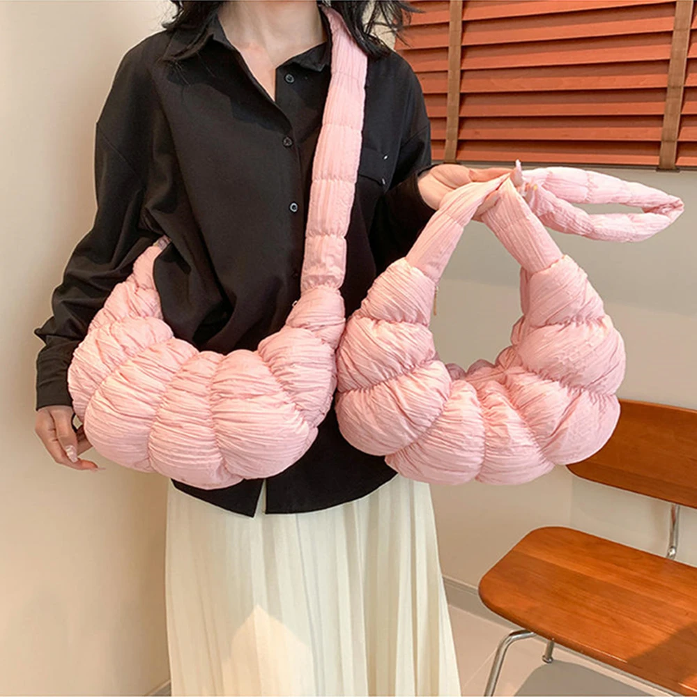 Pleated Cloud Dumpling Bags Quilted Cotton Crossbody Bags Ladies High Quality Shoulder Bag Large Capacity Puffer Women Sling Bag