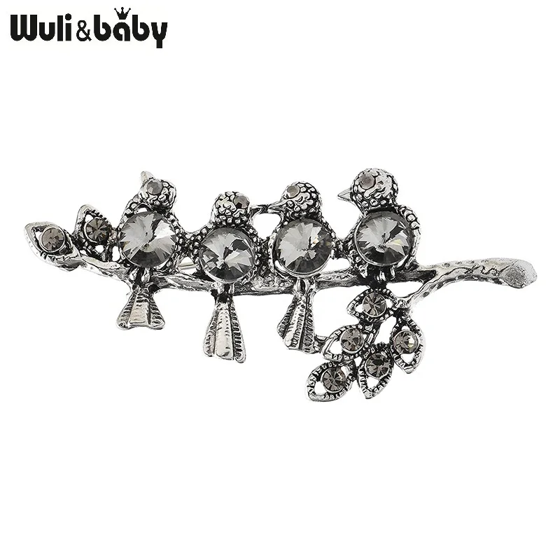 Wuli&baby Vintage A line Birds Brooches For Women Men High Quality 2-color Lovely Singing Talking Bird Party Brooch Pins Gifts