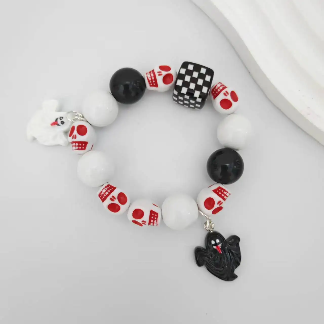 

NEW Custom Personalized Halloween Bracelet Handmade Skull Skeleton Bead With Cute Ghost Pandent Bracelet Gift