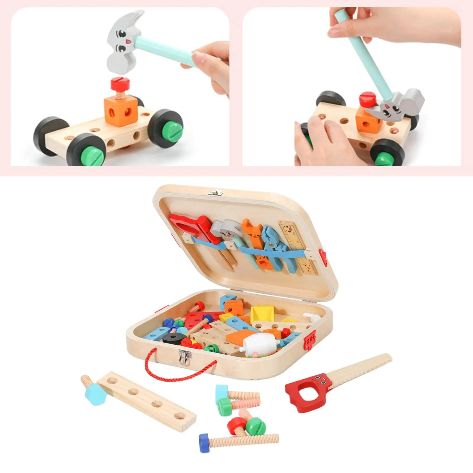 Kids Tool Set Toddlers Wooden Tool Toy with Tool Box for Home Living Room