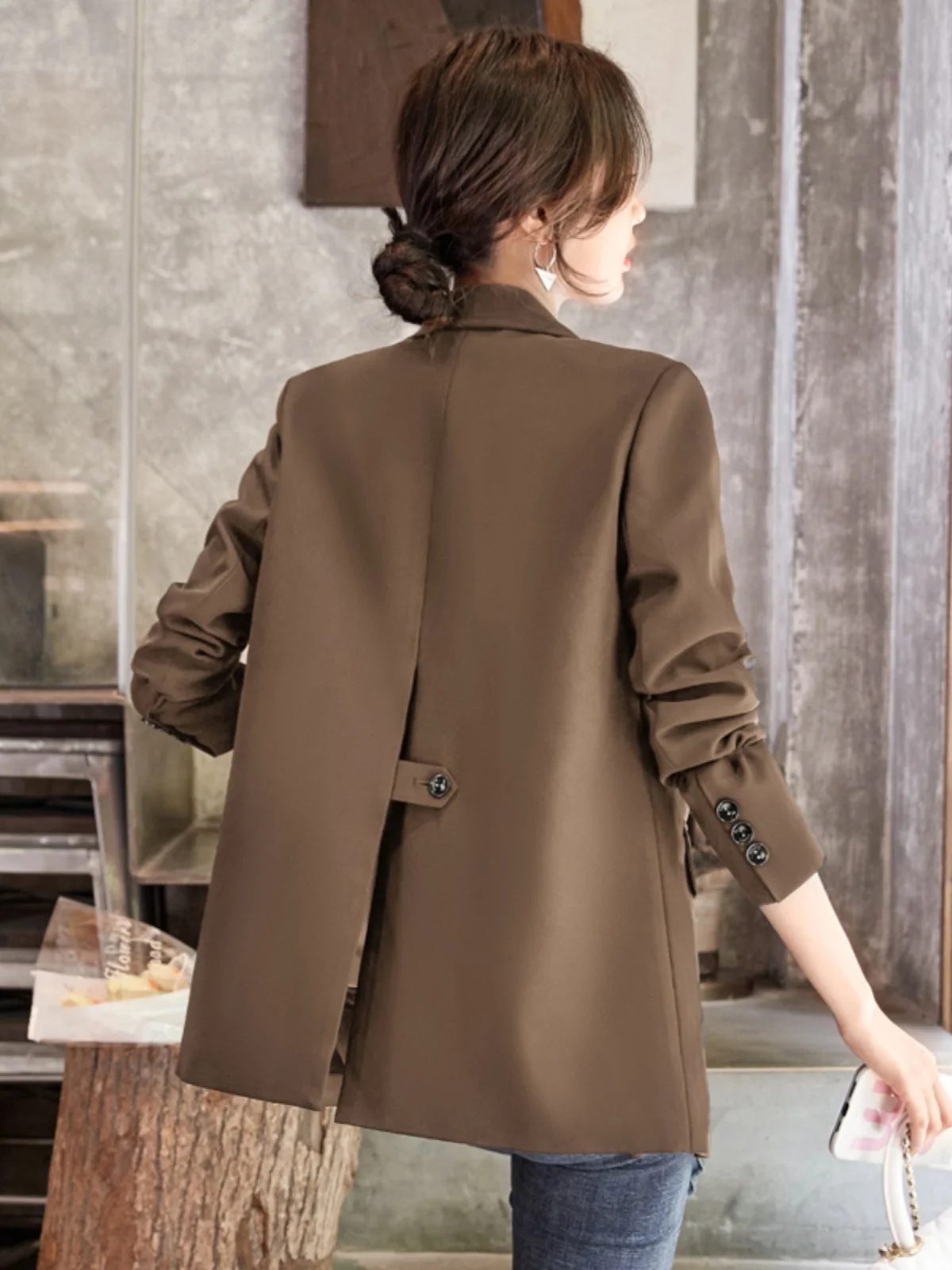 Casual OL Coffee Color Suit Jacket Loose Design High Quality Vintage Style Women's Fashion Spring Autumn New Arrival