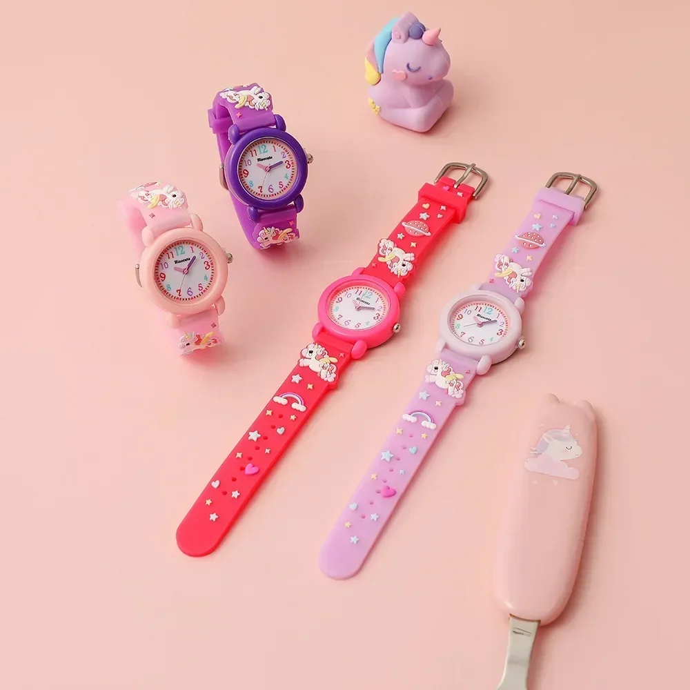 Jam tangan elektronik anak-anak, jam tangan anak perempuan imut, jam tangan Unicorn, jam tangan Quartz, hadiah untuk anak-anak, kartun, baru, 2024