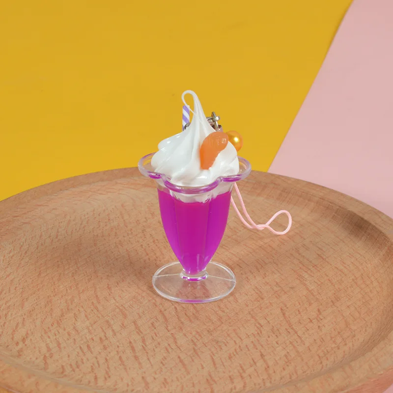 dessert keychain Ice Cream Keychain Creative Cute Imitation Sundae Dessert Cup Food Key Chains for Women Bag Pendants Key Ring