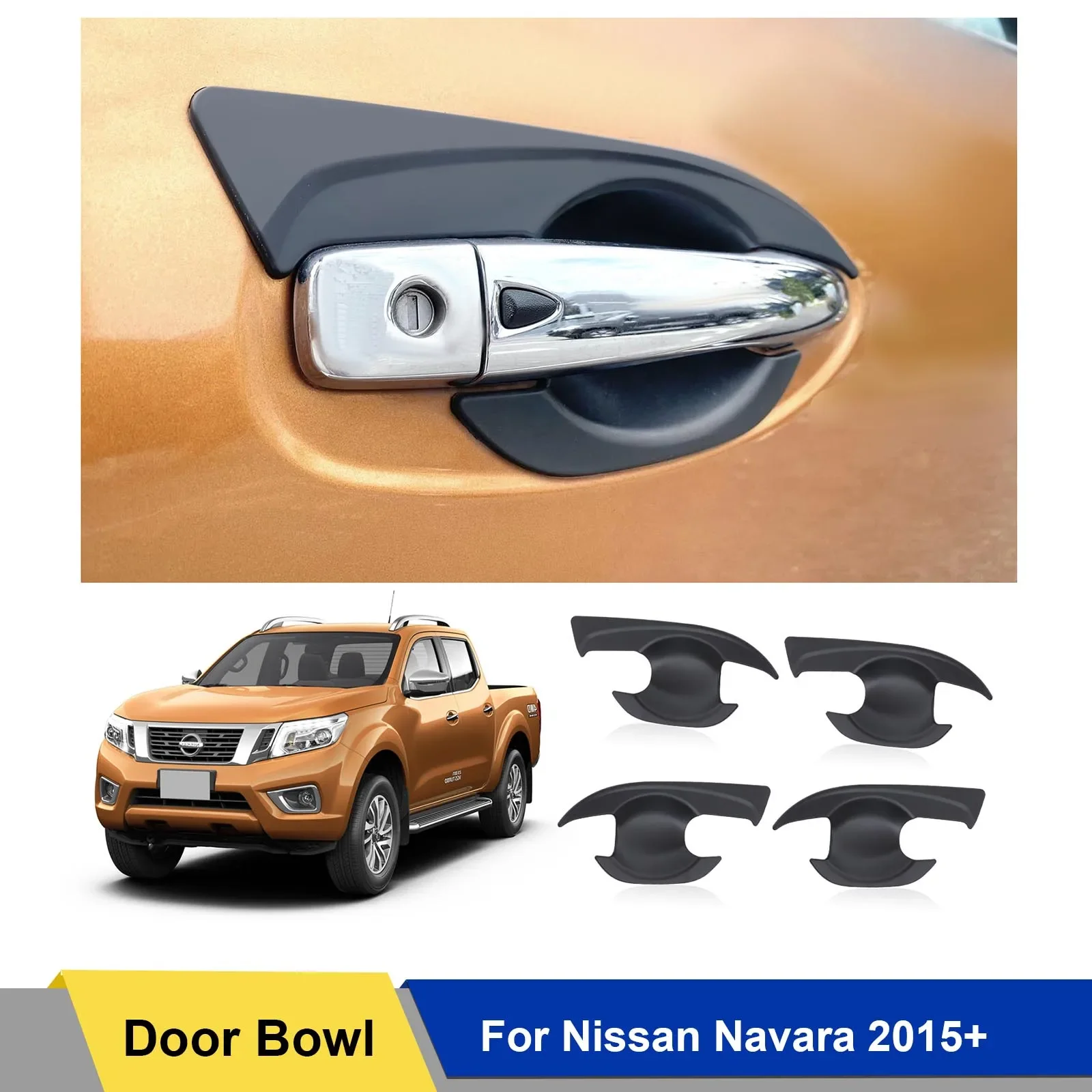 For Nissan Navara Frontier NP300 2015- 2025 Door Protection Door Insert Handle Bowl Cover Auto Parts Matte Black Car Accessories