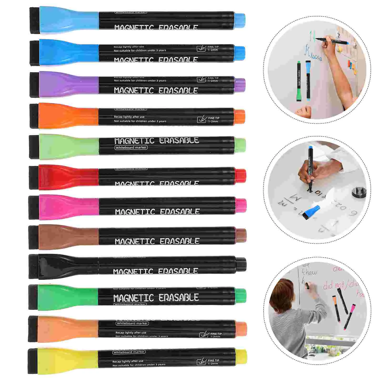 Yihui Whiteboard Pen Children's Magnetic Fine Head Color Painting Marker Water-based Erasable 12 Set Pens Multicolor for Fridge