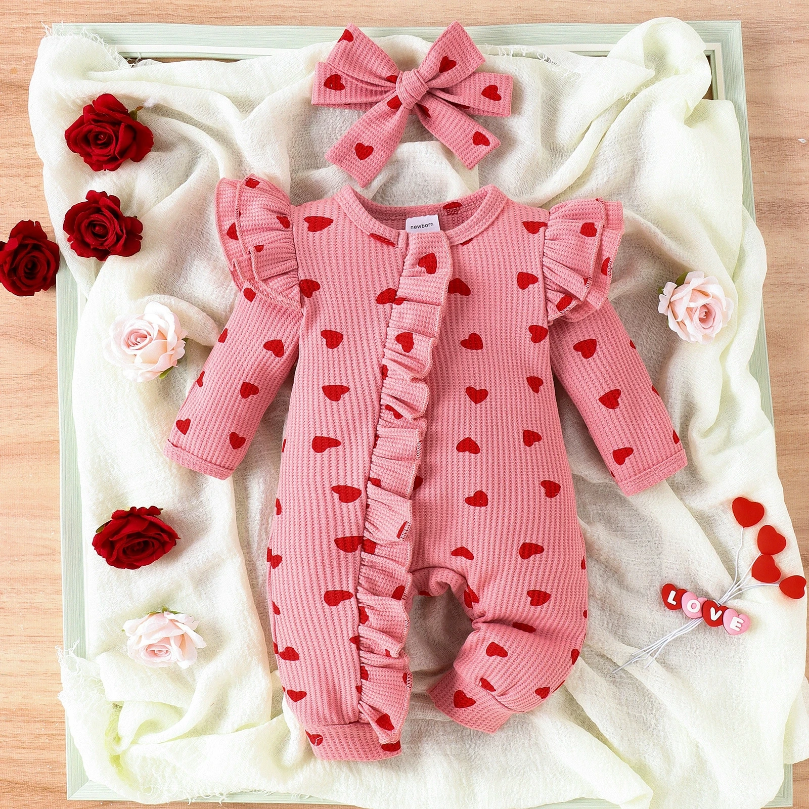 2025 New Products Ins Winter Baby Infant Newborn Knitted Wool Long Sleeve Love Jumpsuit Crawler Clothing