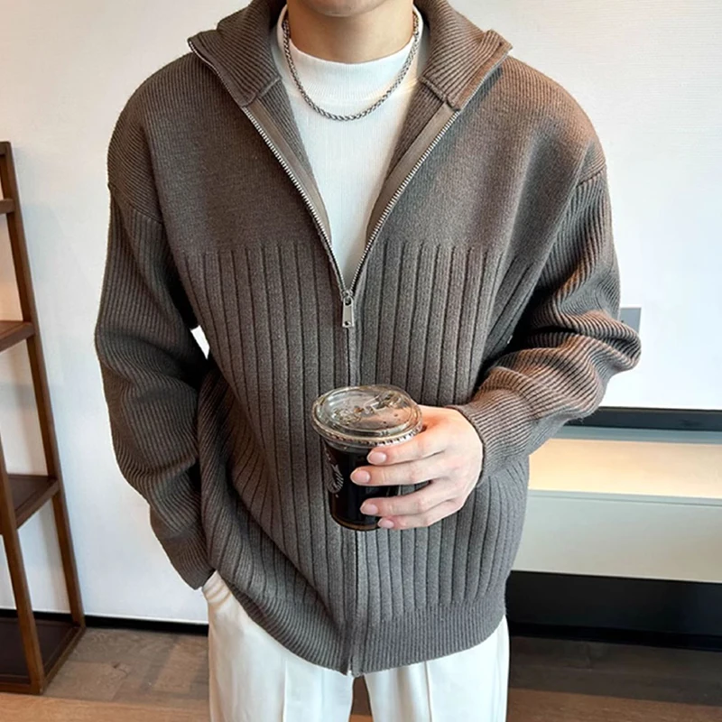 スタイリッシュなメンズスリムセータージャケットコート 2025秋冬 アウトドアカジュアル 無地カーディガン メンズニット 長袖セーター