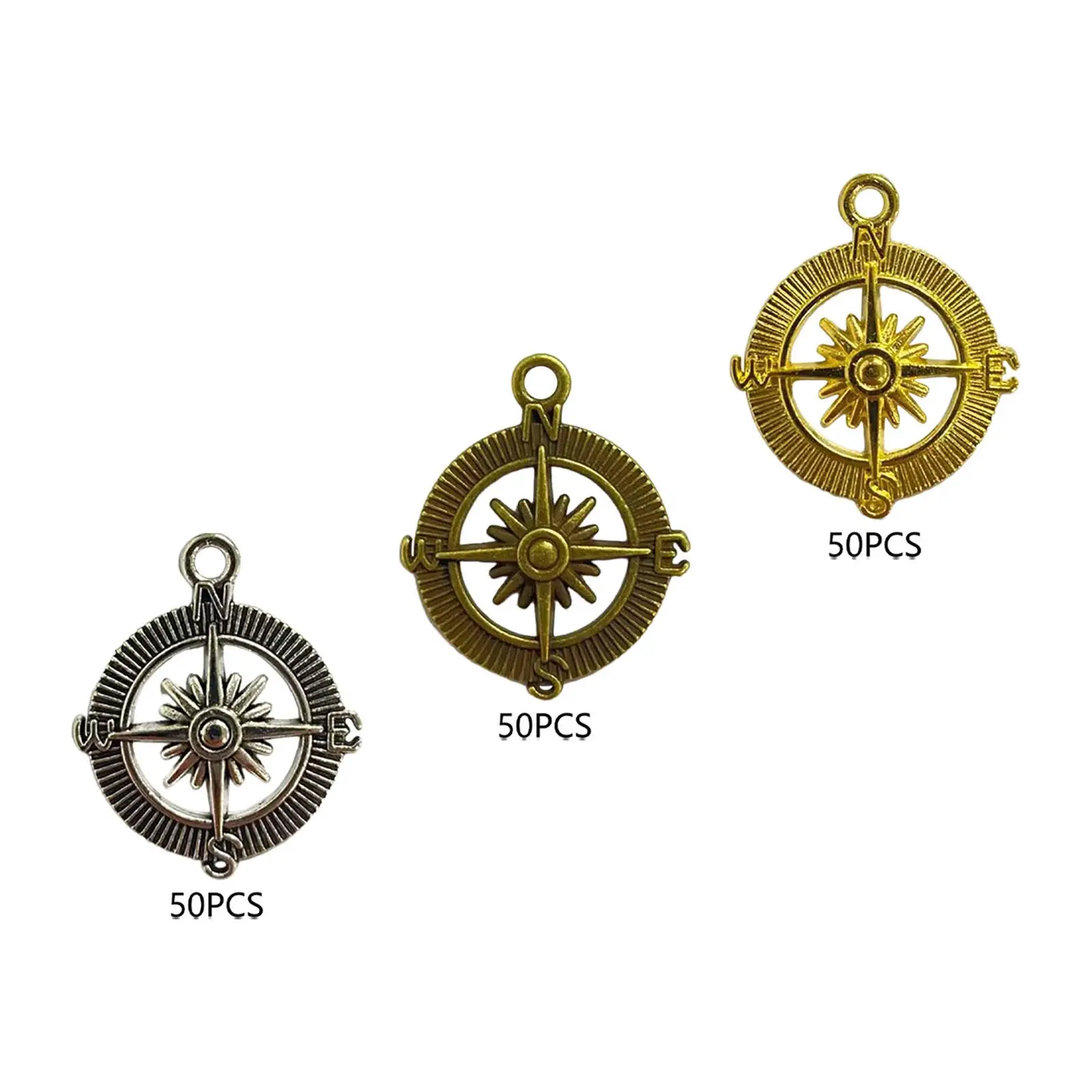 50 Pieces Lovely Compass Charms 3D Compass Vintage Alloy Pendants for Earrings Her Anniversary Hairpin Birthday Gifts DIY Crafts view 2