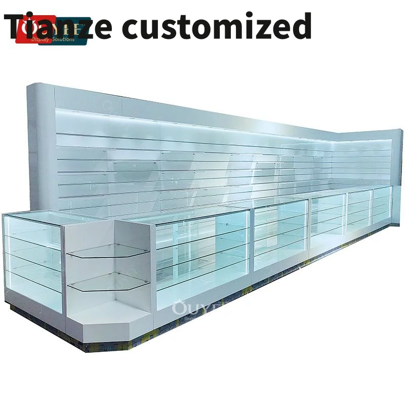 Customized-Smoke Shop Fixture Retail Store Display Shelves Glass Design Kiosk Counter Dispensary Design Display Cases