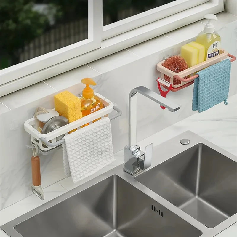 Kitchen Sponge Sink Holder Punch-free Dish Drain Rack Storage Shelf Bathroom Shelves Hanging Rack Organizer Accessories