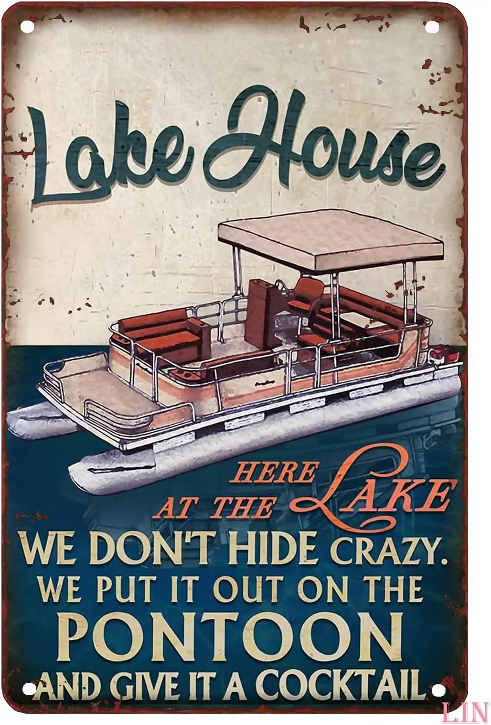 Tin Sign Vintage Pontoon Boat Boating Poster Lake House Poster Home Living Decor Metal Decorations Funny Iron Plaque Signs Gift