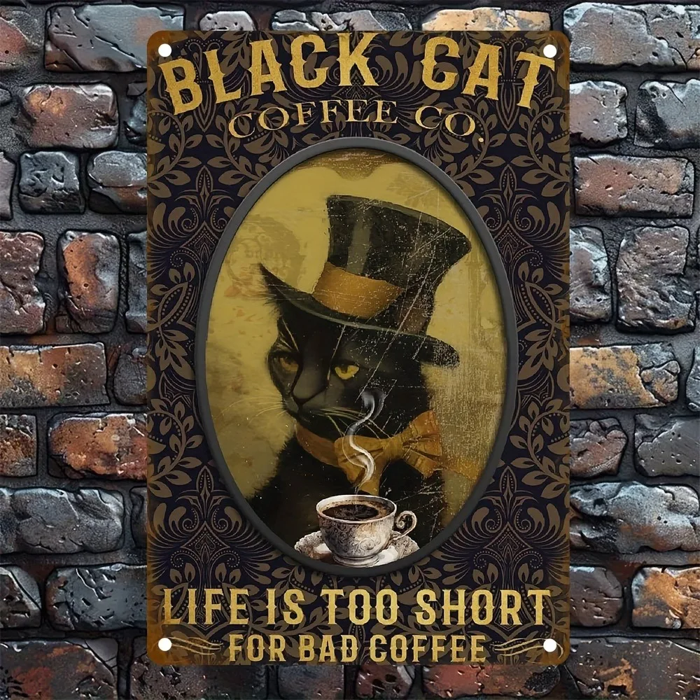 

1 шт., прямоугольная алюминиевая вывеска «Черный кот кофе», винтажный настенный художественный декор, инструменты и принадлежности для декора дома и бара
