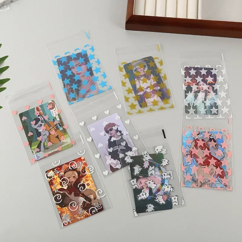 50pcs/set Transparent Stars Kpop Photo Card Holder Bag Self-adhesive Packaging Bag Game Card Film Protector Cover Case Sleeve