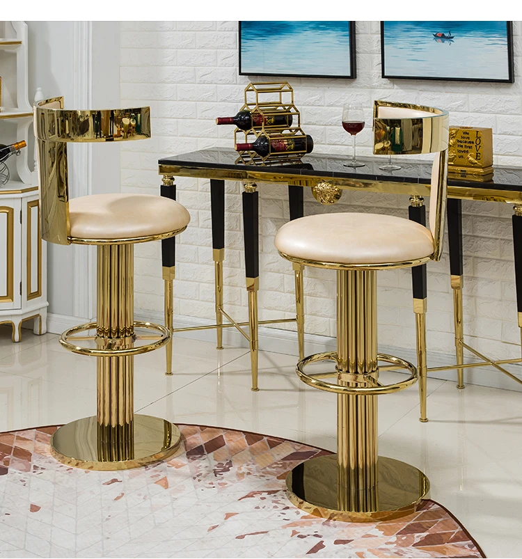 Light Luxury Restaurant Desk High Chair Bar Furniture Lift Bar Stool Backrest Metal Modern Swivel Bar Chair