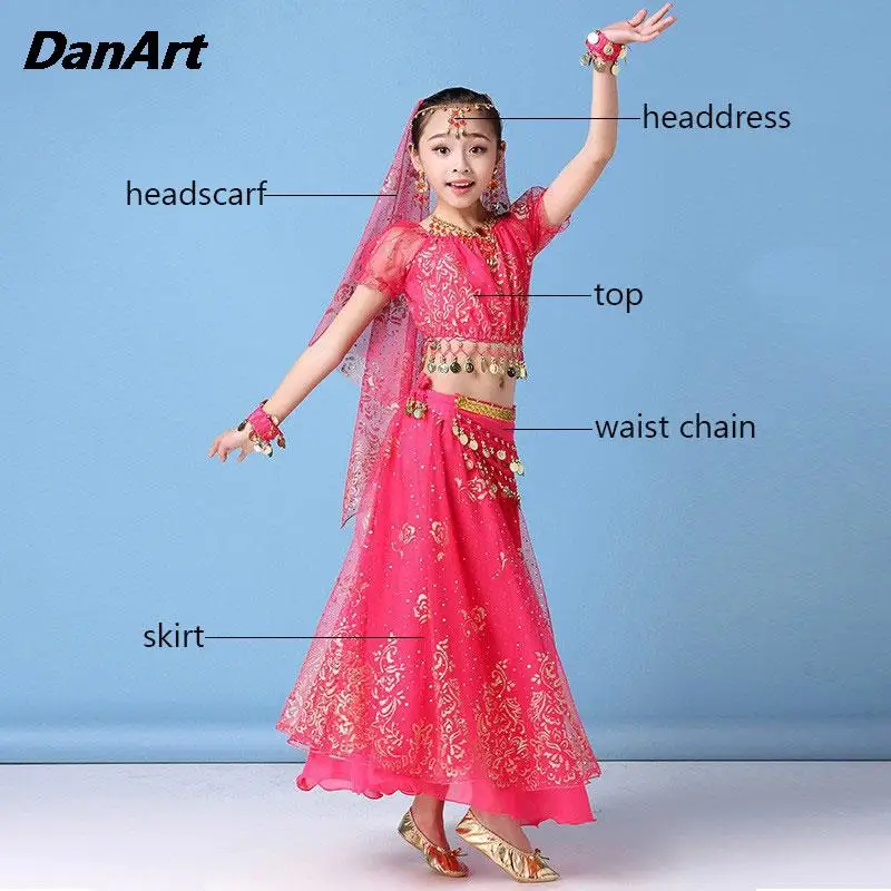 Girls Belly Dance Costumes Set Arabian Indian Dancing Clothing Kids Bellydance Outfit Children Dance Performance Practice Dress