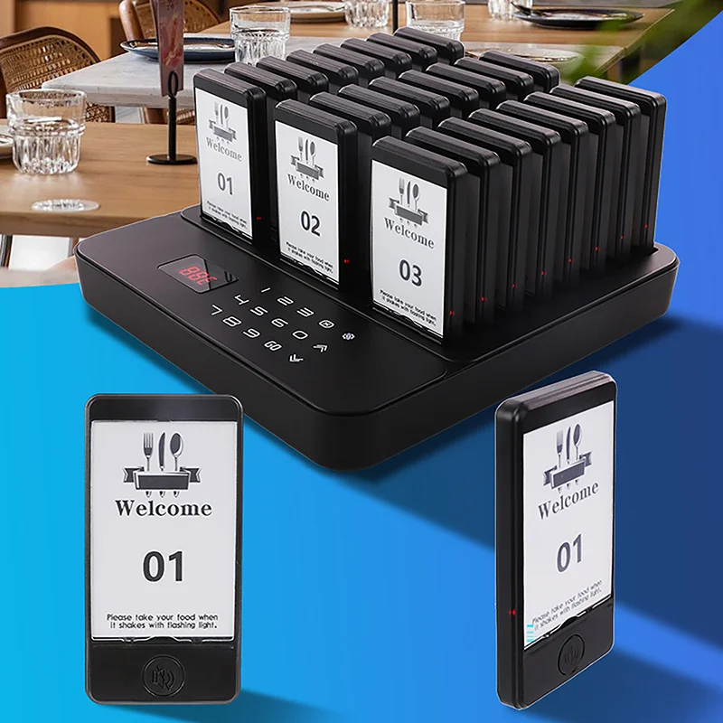 Wireless Restaurant Pager Guest Queue Paging System Customer Calling System 24 Beepers for Cafe Coffee Dessert Shop Food Truck