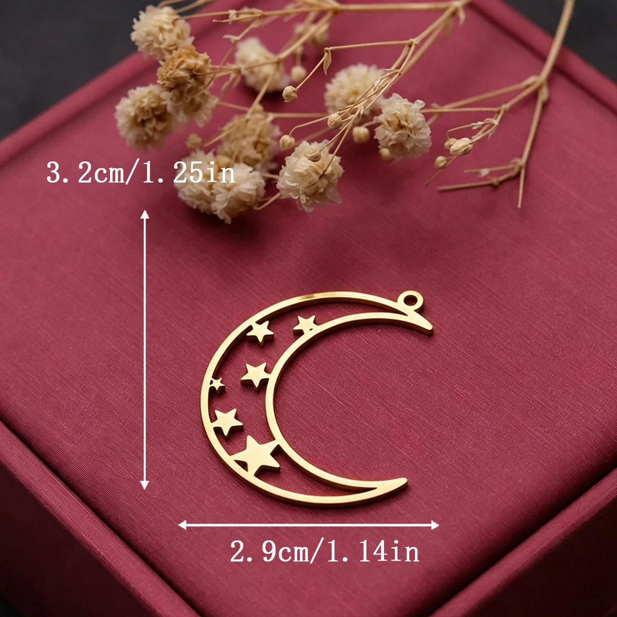 3pcs Moon Star Charms Stainless Steel Crescent Moon Celestial Pendant for DIY Jewelry Making Necklace Earrings Craft Findings