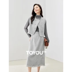 Toyouth Women Three Piece Sets 2024 Autumn Long Sleeve High Neck Bottom Shirt Vest Skirt Tassel Elegant Office Lady Working Suit