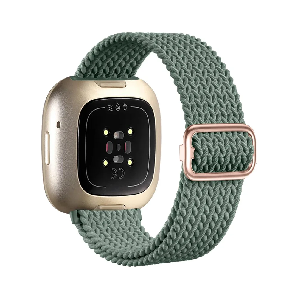 Braided Bands Compatible with Fitbit Versa 4/Fitbit Versa 3/Sense 2/Sense 1,Soft Stretchy Elastic Nylon Sport Loop Strap