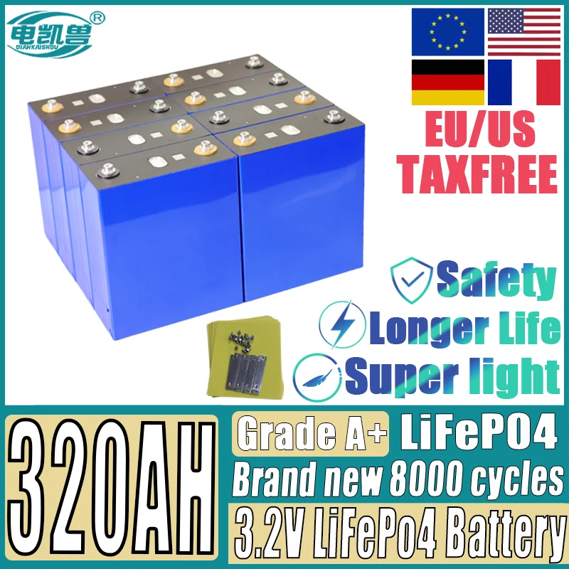 

new 320AH Lifepo4 3.2V rechargeable battery 3C high-power for DIY 12V 24V 48V 8000cycles A-class rv solar camping golf duty-free