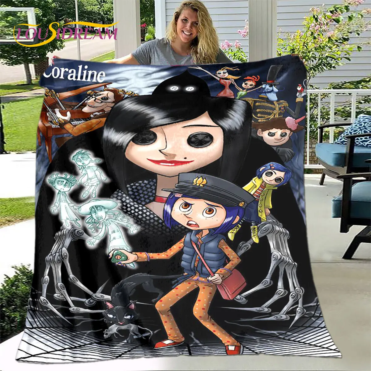 3D Cartoon Coraline Blanket,Flannel Blanket Throw Blanket,Children\'s Warm Blanket for Home Living Room Bedroom Beds Sofa Office