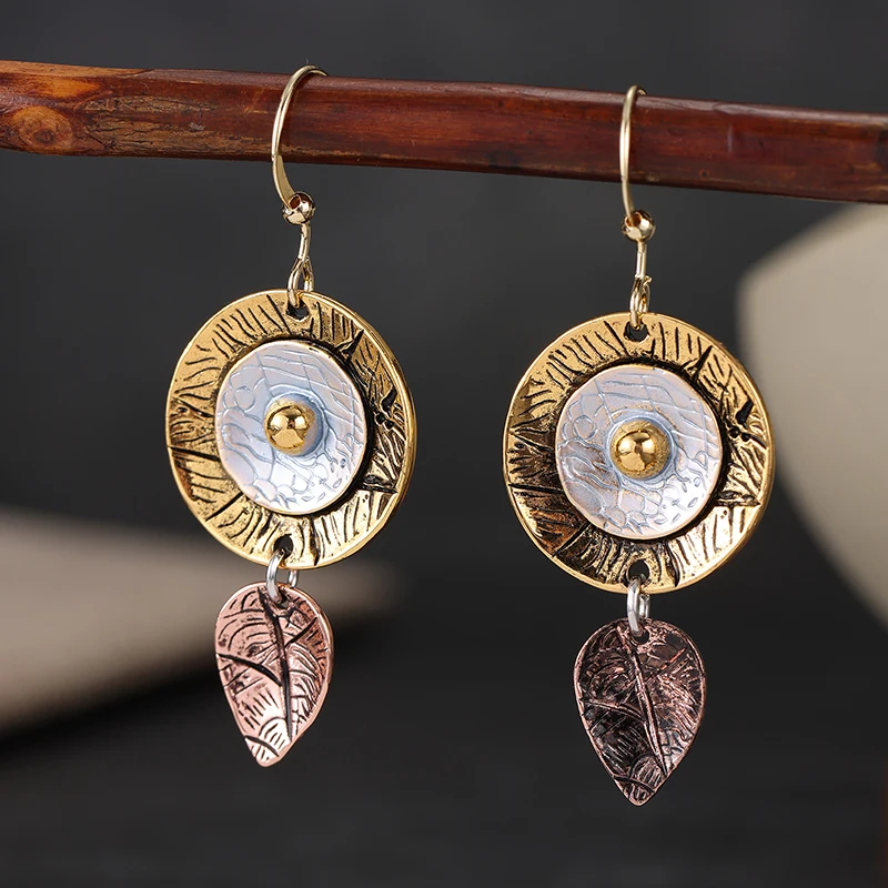 Ethnic Style Vintage Hand Carved Pattern Three Tone Design Drop Earrings Women's Fashion Classic Festival Vacation Jewelry Gifts
