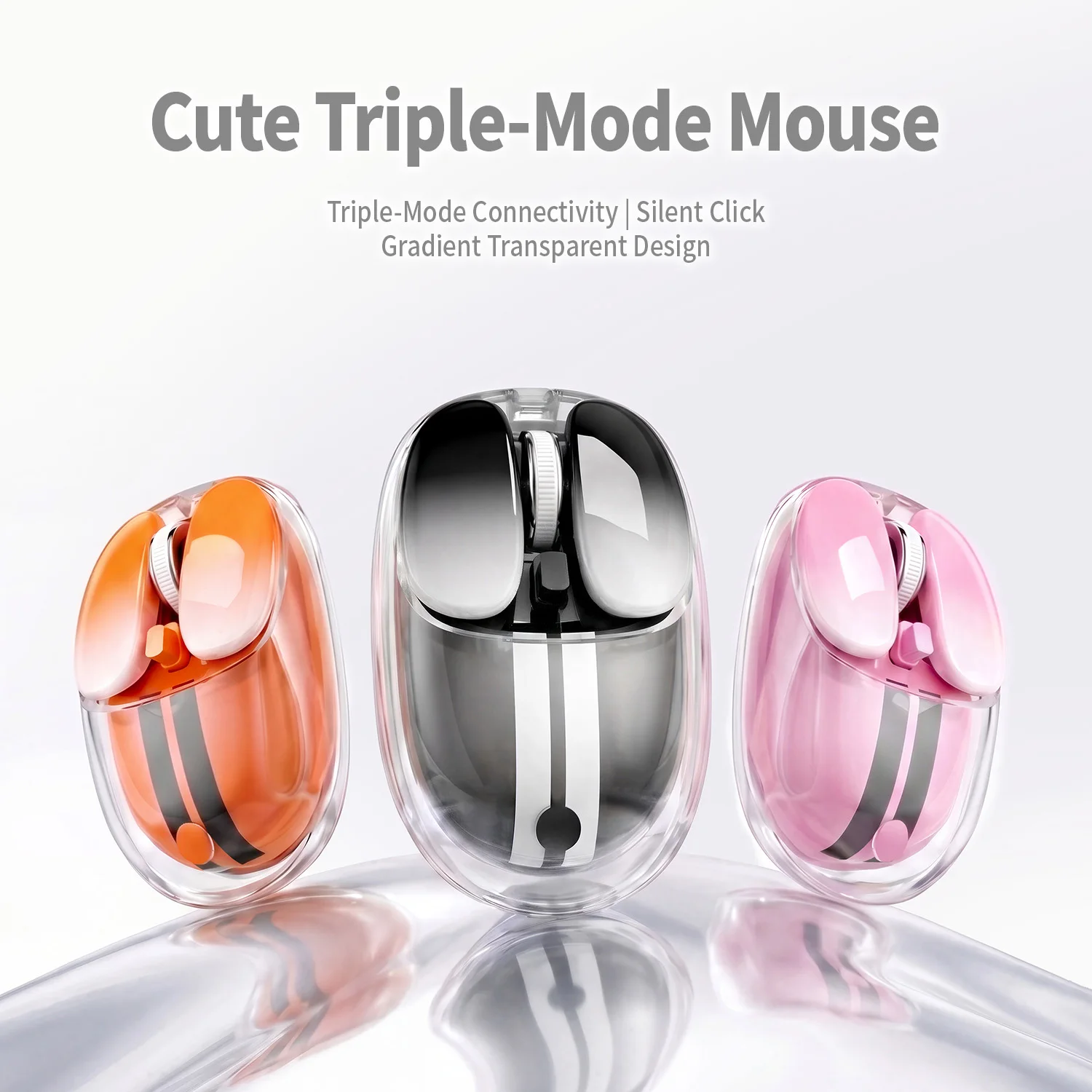 MOFii M60 Transparent Gradient Triple Mode Wireless Mouse, Gradient Shell Office Gaming Rechargeable Mouse, Multiple Colors