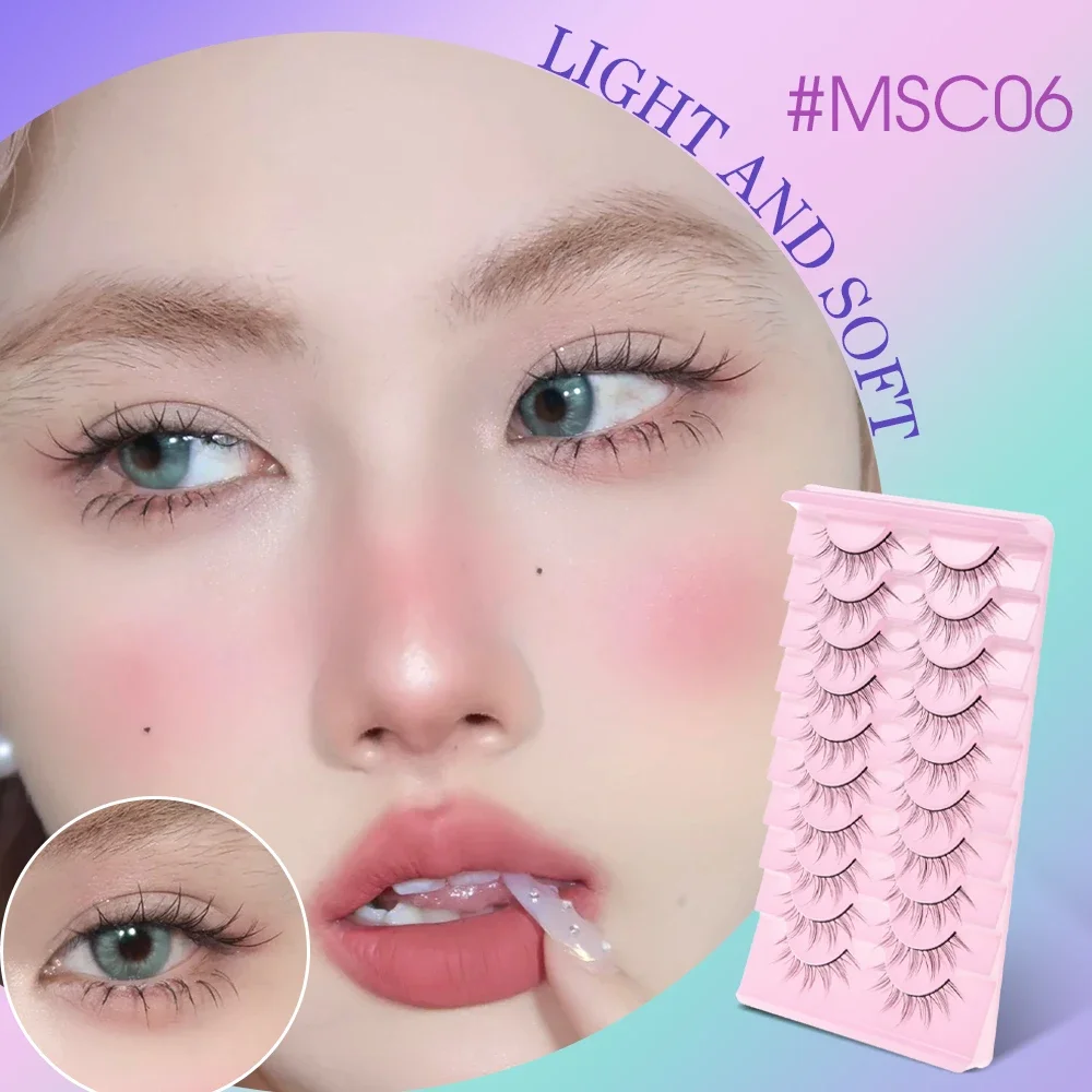 10 Pairs of False Eyelashes Natural 3D Manga Lashes Cross Wispy Soft Extension Realistic Fake Eyelashes Daily Eyes Makeup Women