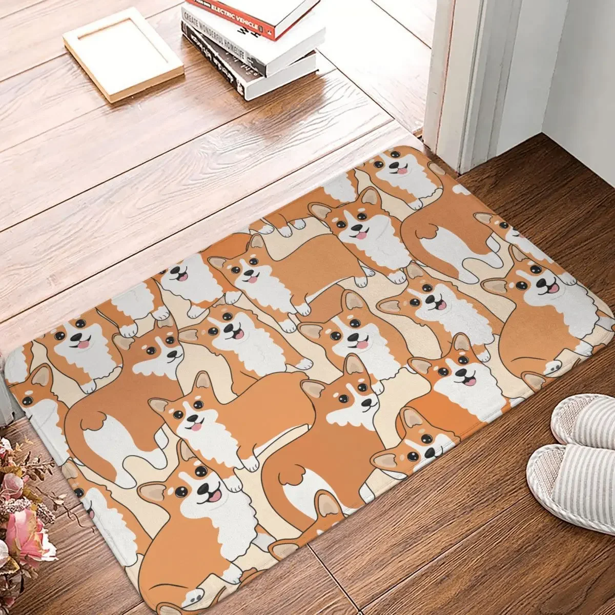 Non-slip Doormat Cute Corgi Carpet Bath Bedroom Mat Welcome Flannel Decor