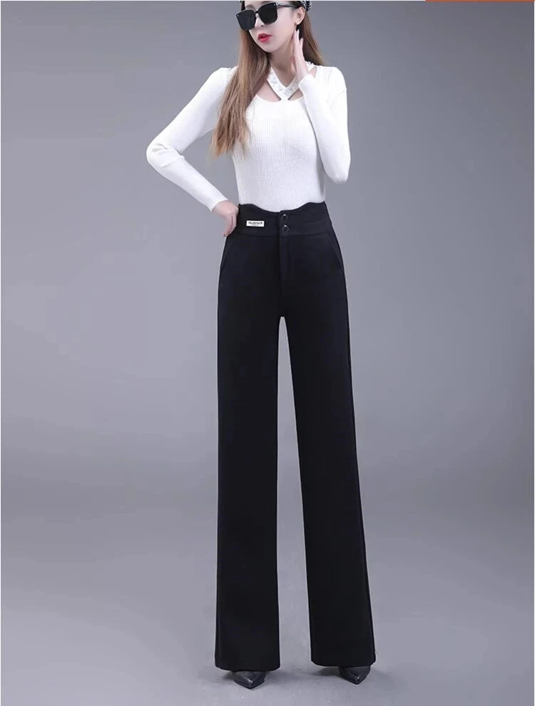 new winter office lady fashion casual plus size wool brand female women girls thick warm snow wear straight pants