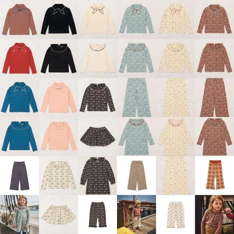 

Children's Pajama Set for Autumn/winter 25 MP Girls Long-sleeved T-shirt Top and Long Pants with Floral Lace Base Kid Dress